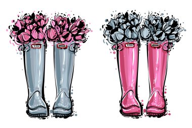 colorful fashionable hunter boots clipart