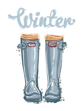 gray winter hunter boots. clipart
