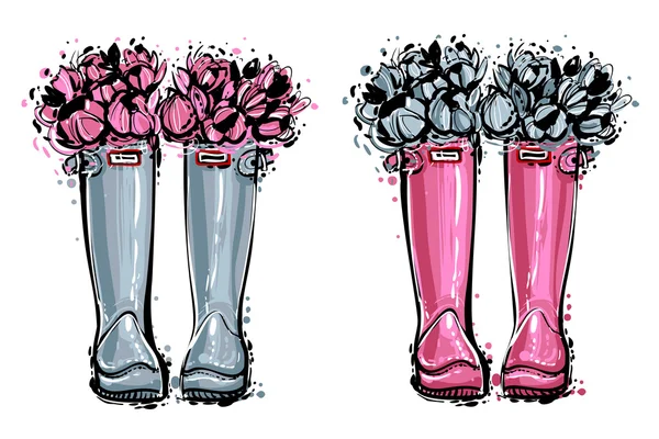 Colorful fashionable hunter boots — Stock Vector