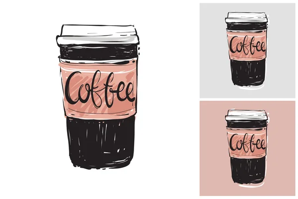 手の先の描かれたコーヒー カップ — ストックベクタ
