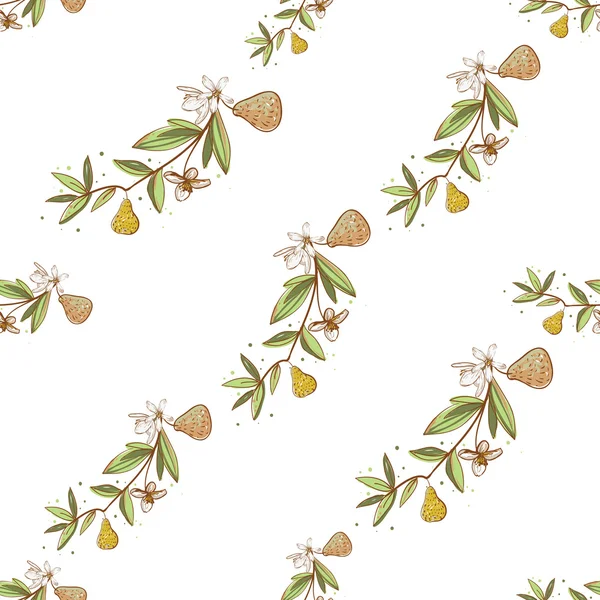 老式手工绘制的梨花草图案 — 图库矢量图片