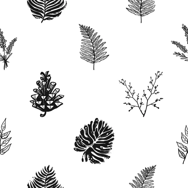 Seamless mönster med löv och kottar — Stock vektor