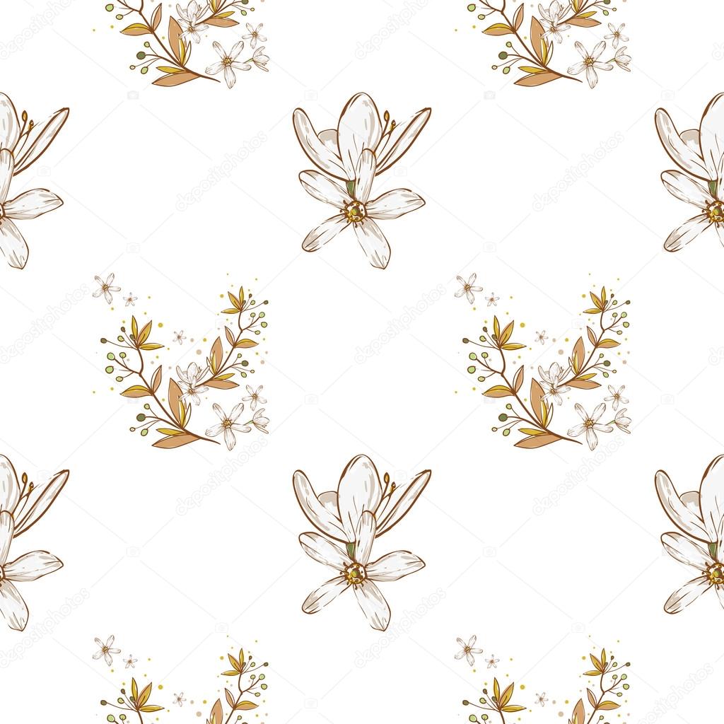 hand drawn white flowers pattern