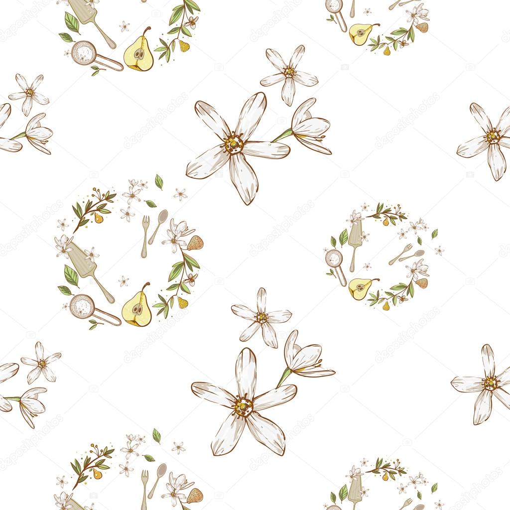 hand drawn white flowers pattern