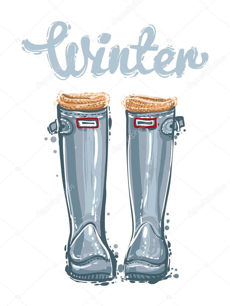 gray winter hunter boots.