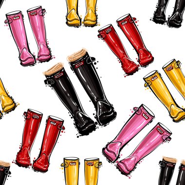 pattern with fashionable rubber boots clipart