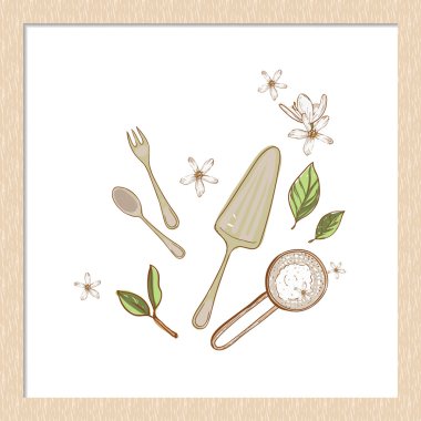 el çizilmiş rustik mutfak aletleri