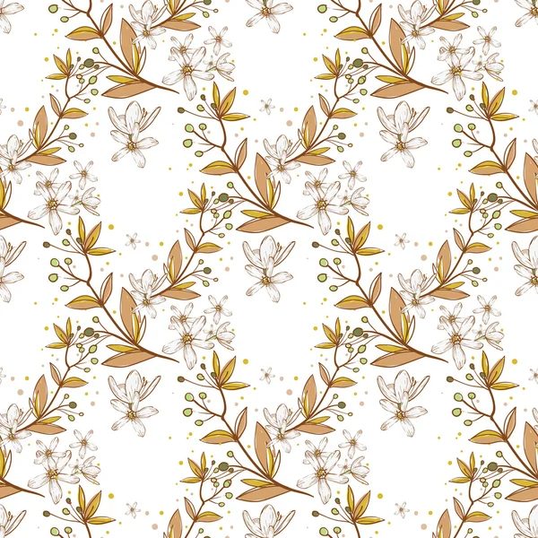Patrón de flores blanco dibujado a mano — Vector de stock