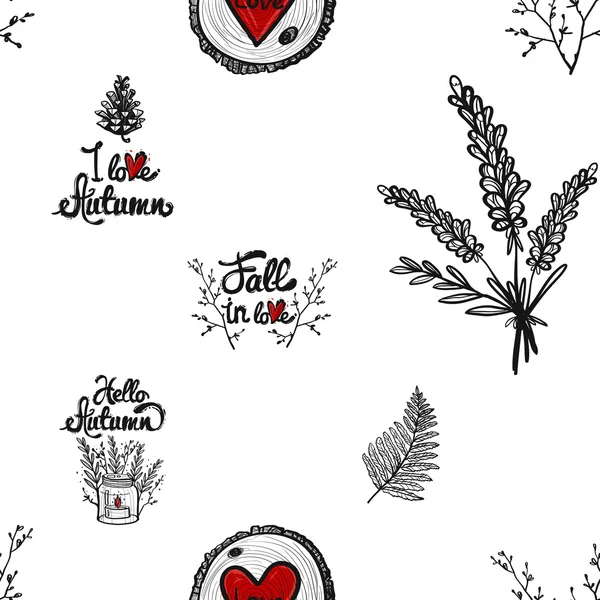 Patrón con letras de otoño en el amor — Archivo Imágenes Vectoriales