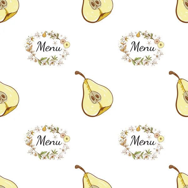 Vintage pattern with menu and pear — Stock Vector