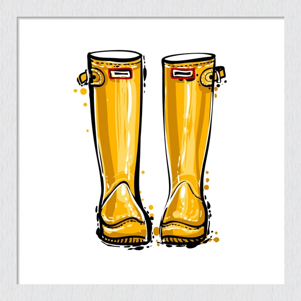 Yellow rubber boots. — Stock Vector