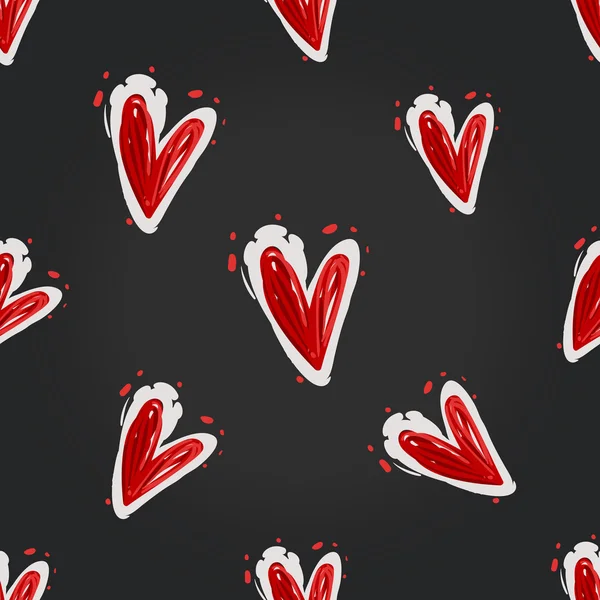 Handen ritade mönster med söta hjärtan — Stock vektor