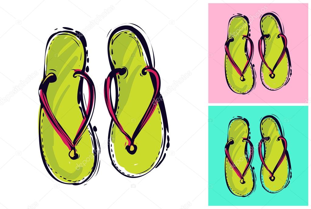 fashion illustration: summer flip-flops.