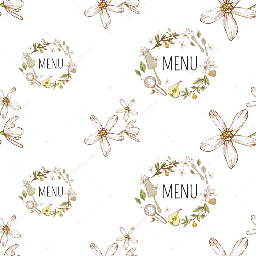 menu and flatware seamless pattern