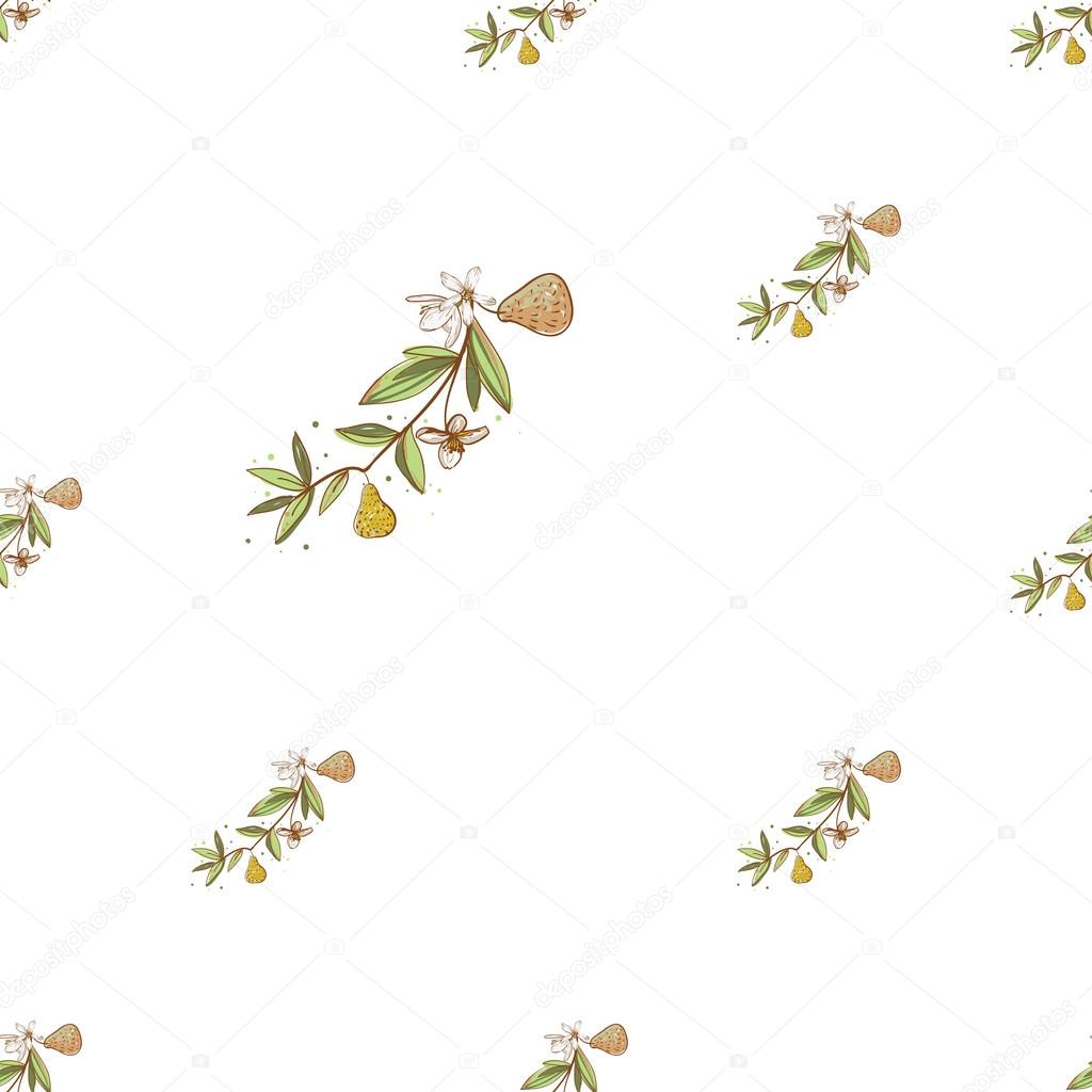 vintage hand drawn pear flowers pattern