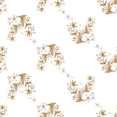 Vintage el çekilmiş armut çiçek deseni