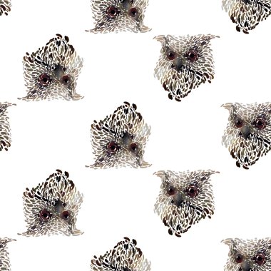 Elle çizilmiş hayvan boynuzlu baykuş deseni