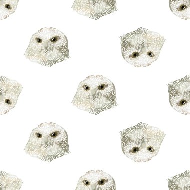 Hand drawn snowy owl pattern clipart