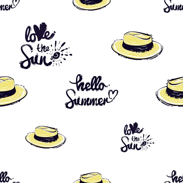 Hello summer pattern  with hats — Stock Vector