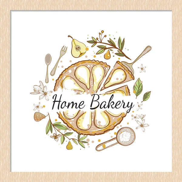 Mano disegnato rustico casa backery logo — Vettoriale Stock