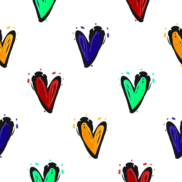 Handgezeichnetes Muster mit niedlichen Herzen — Stockvektor
