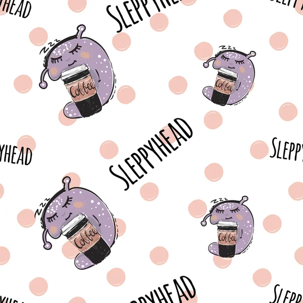 Patrón con monstruo divertido llamado Sleepyhead — Vector de stock