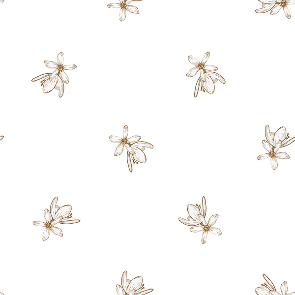Hand getekend witte bloemen patroon — Stockvector