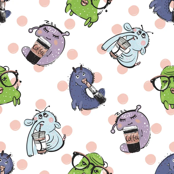 Pattern with funny monsters Vector Graphics