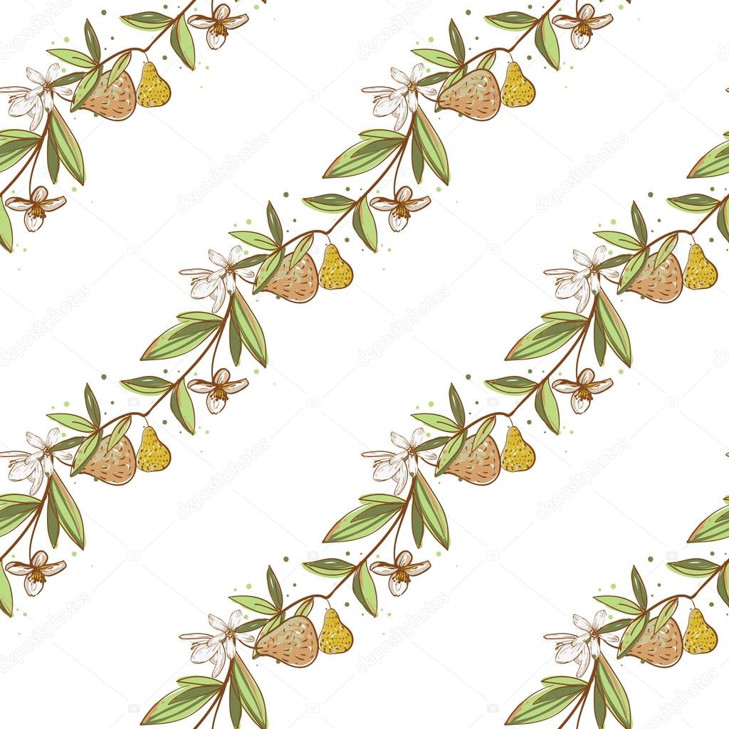 vintage hand drawn pear flowers pattern