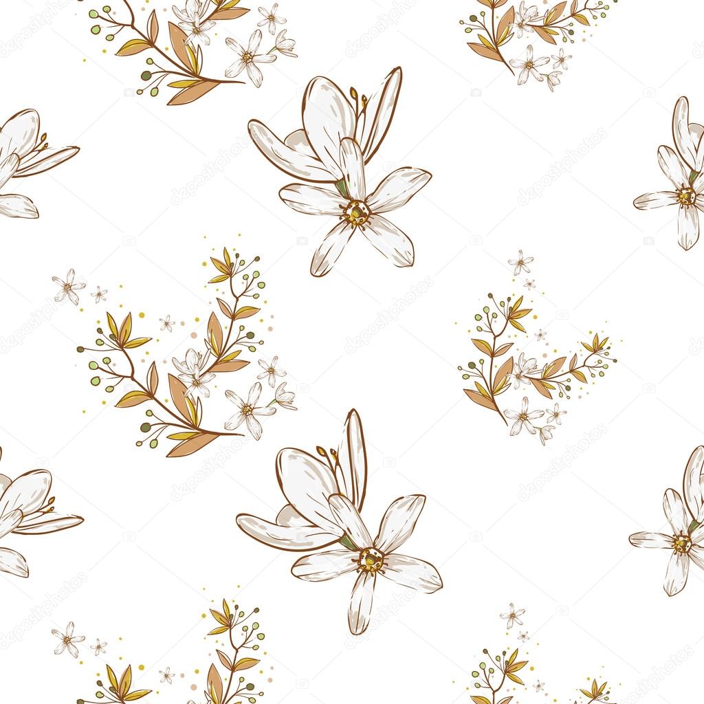 hand drawn white flowers pattern