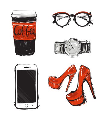 kahve, telefon, Ayakkabı, saatler, sunglasse