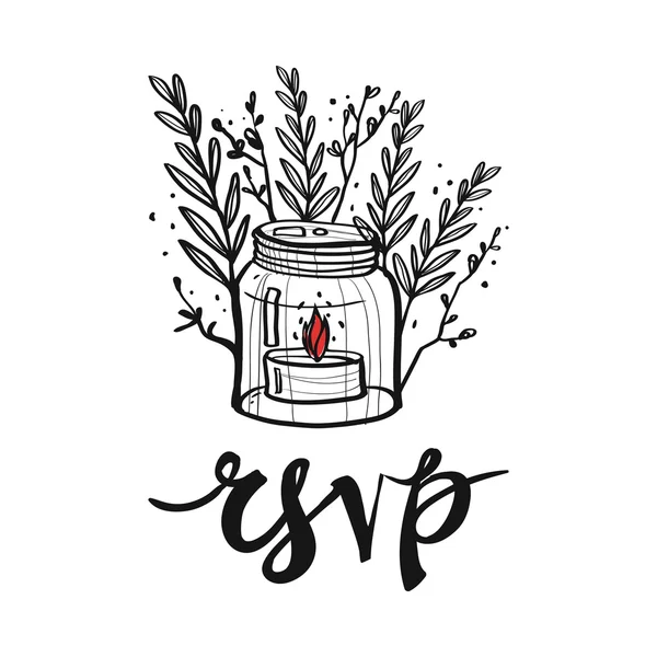 Rsvp lettering e candeliere vaso . — Vettoriale Stock