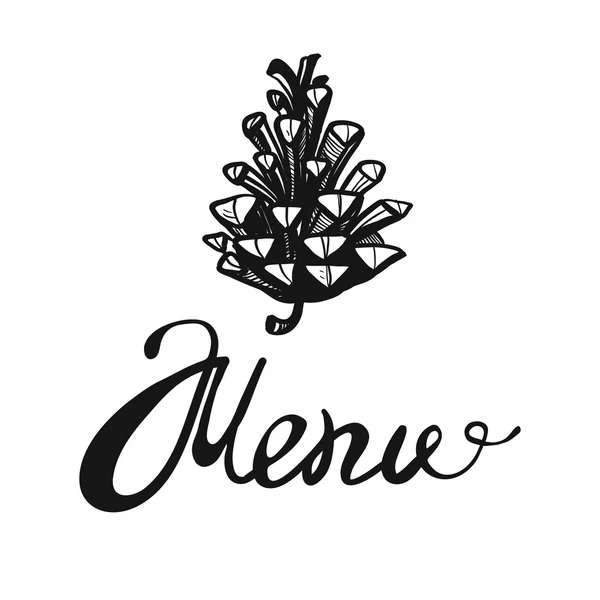 Tarjeta con letras de menú y pinecone . — Vector de stock