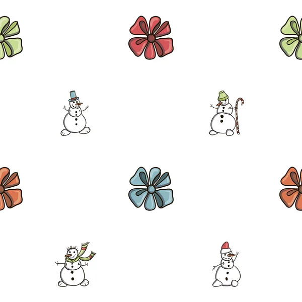 Patrón de Navidad con arcos y muñecos de nieve — Archivo Imágenes Vectoriales