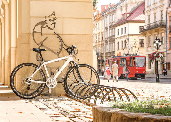 Good solder Schweik protects bicycle parking in Lviv