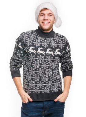 Gençlik adam Santa Noel şapka