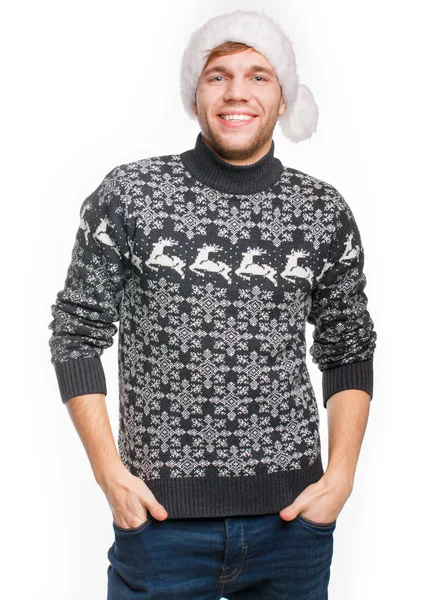 Gençlik adam Santa Noel şapka