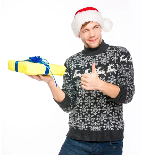 Yakışıklı adam Noel Baba'nın şapka ve Norveç kazak