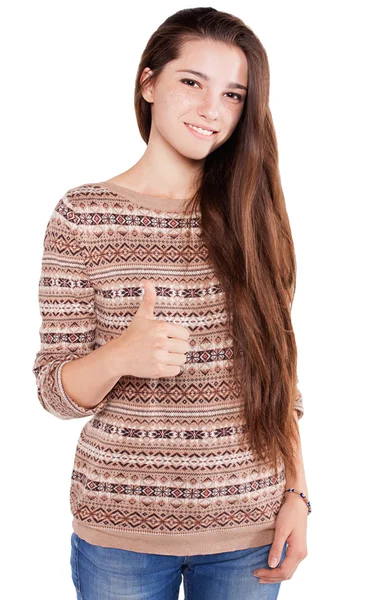 Büyük başparmak gösterilmesini muhteşem genç esmer