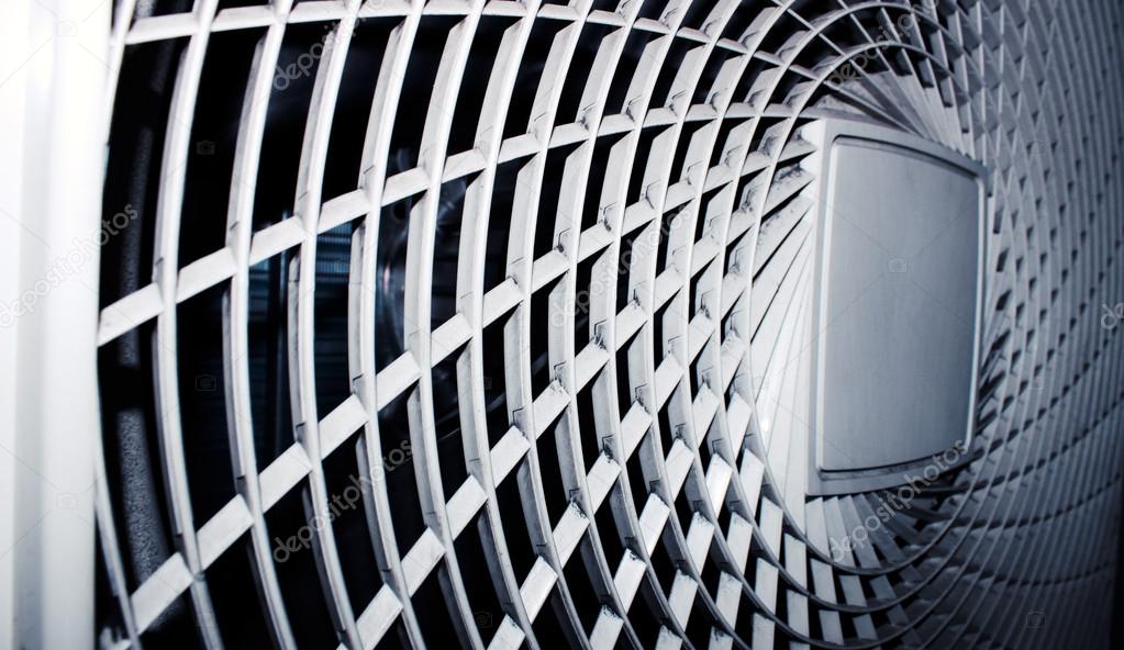 Industrial air conditioning system close up from a side view.