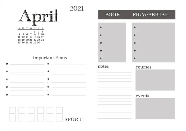 Planner Voor 2021 April — Stockfoto