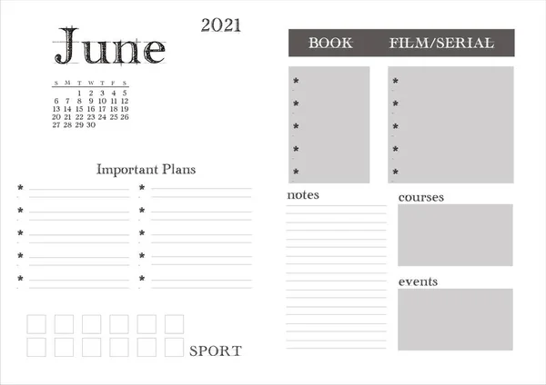 2021 için planlayıcı, Haziran
