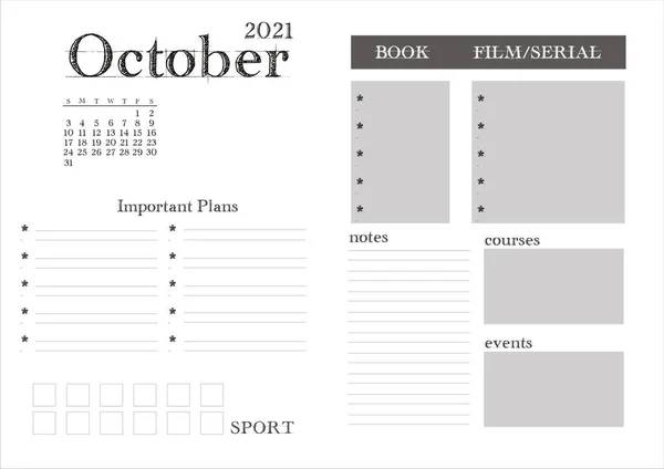 2021年计划 10月 — 图库照片