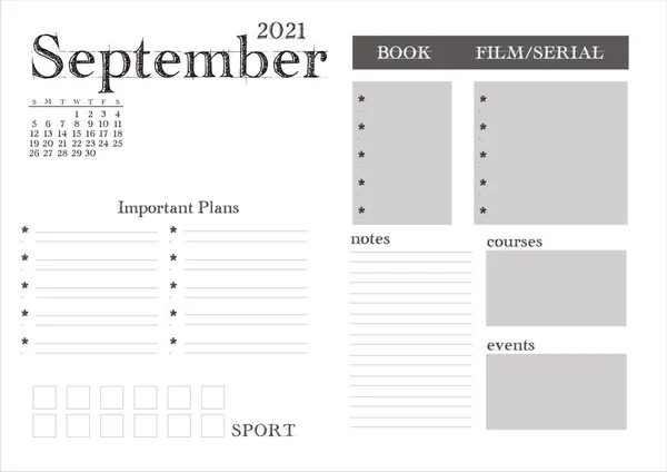 Planificador Para 2021 Septiembre —  Fotos de Stock