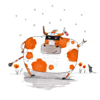 Çizgi film sevimli boğa. Komik bir hayvanın tasviri.