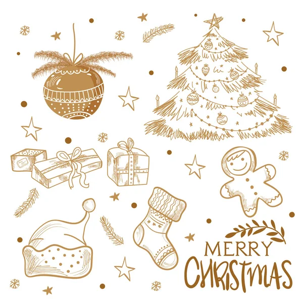 Ensemble d'éléments de Noël et du Nouvel An sur un fond blanc. Illustration vectorielle pour votre design — Image vectorielle