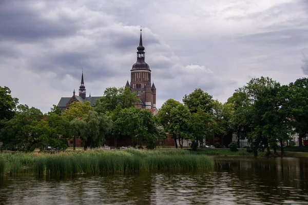 Vista Dal Knieperteich Alla Chiesa Santa Marien Stralsund — Foto Stock