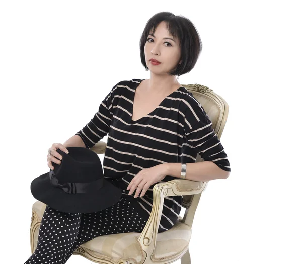 Woman  sitting on old chair, — Stock Photo, Image