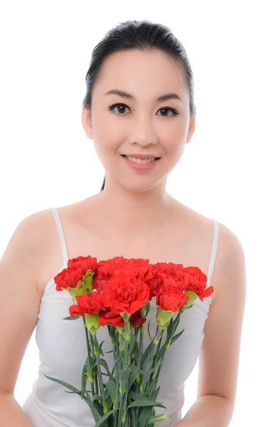 Женщина с букетом роз — стоковое фото