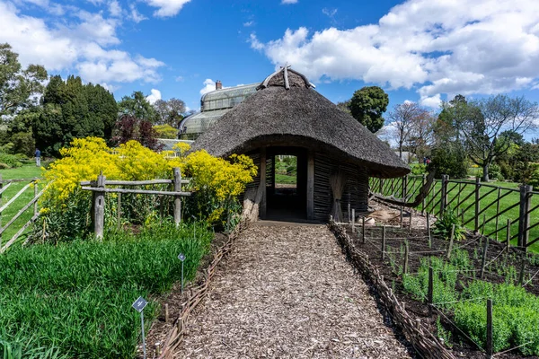 Dublin İrlanda 'daki Botanik Bahçeleri' ndeki sahte Viking Evi. 1980 'lerde Dublin' de kazılan bir evin kopyası..   